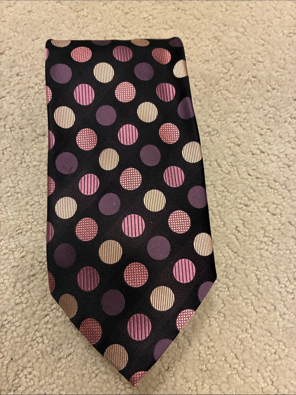 Kolte Men's Black Polka Dot Silk Tie with Purple and Pink Accents 👵MT